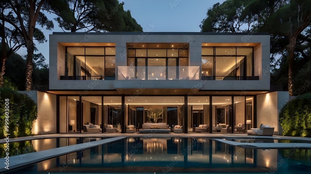 Modern luxurious mansion with a large infinity swimming pool, showcasing a rich and extravagant villa design Modern luxurious mansion with a large infinity swimming pool, showcasing a rich and extravagant villa design