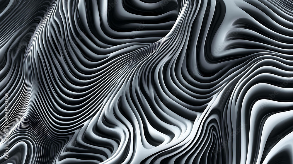 Abstract black and white wavy lines, forming a dynamic pattern. Abstract black and white wavy lines, forming a dynamic pattern.