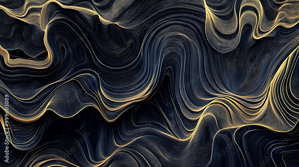 Obraz premium Abstract black and gold wavy pattern.