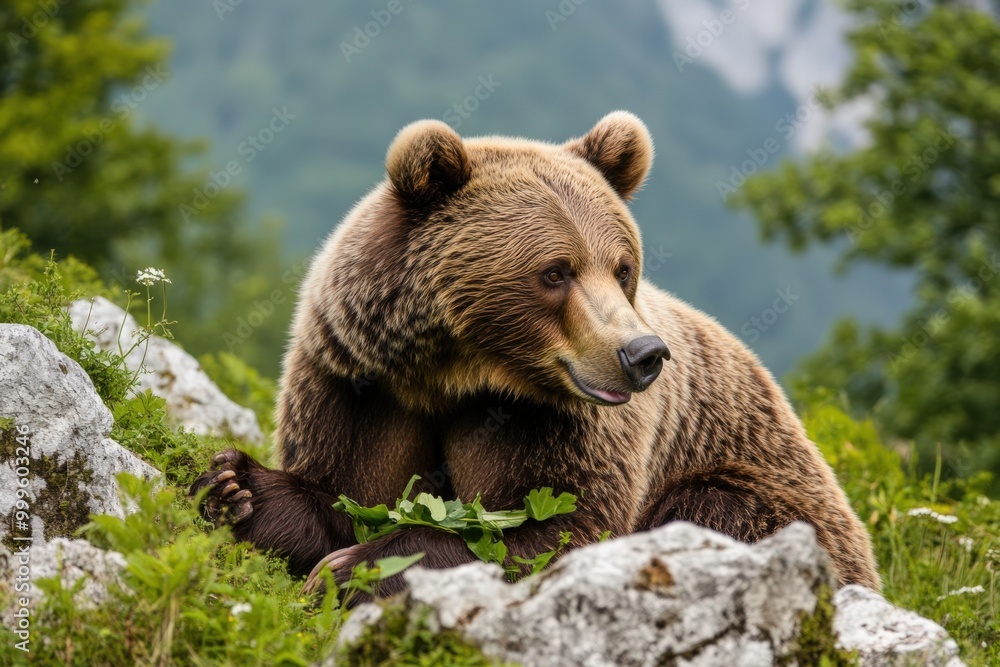 Bear Eating - Wild Brown Bear Enjoying a Meal in the Wilderness of Notranjska, Slovenia Bear Eating - Wild Brown Bear Enjoying a Meal in the Wilderness of Notranjska, Slovenia