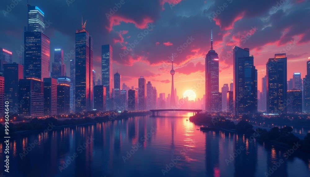 Vibrant Cityscape at Sunset Vibrant Cityscape at Sunset