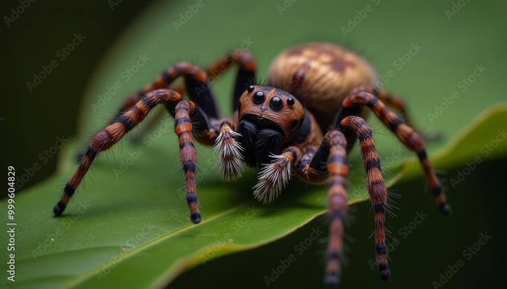Closeup of a strikingly patterned spider on a leaf Closeup of a strikingly patterned spider on a leaf