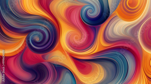 Abstract swirling colorful background in shades of orange, yellow, pink, red, and blue.