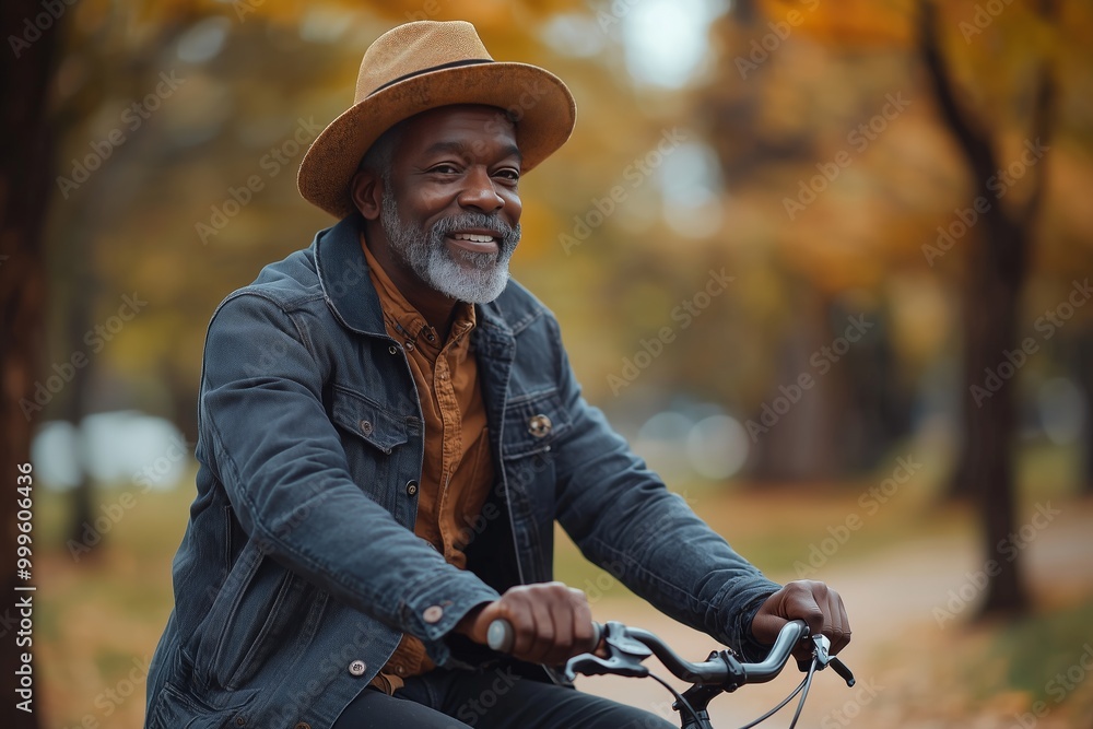 Joyful Senior Man Cycling in Sunny Park Joyful Senior Man Cycling in Sunny Park
