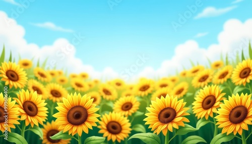  Bright and cheerful sunflower field under a clear blue sky