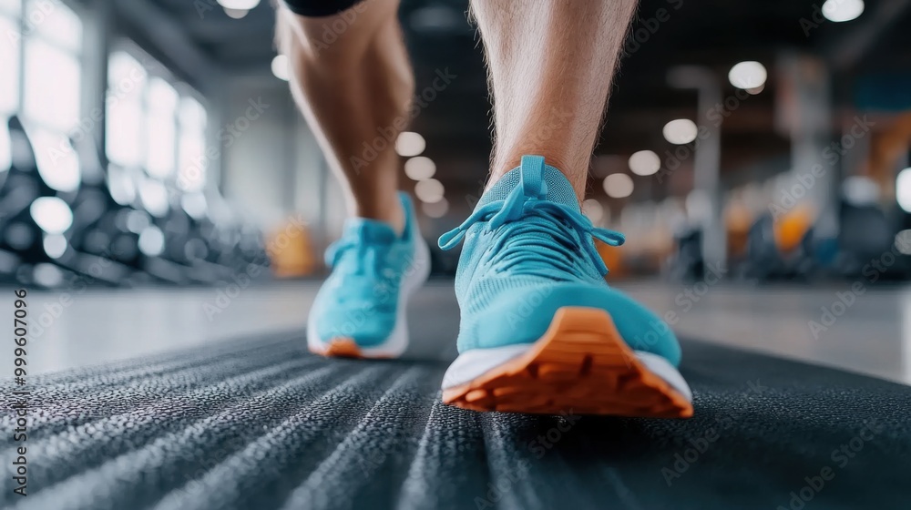 Fototapeta premium Close-Up of Running Shoe on Treadmill in Gym