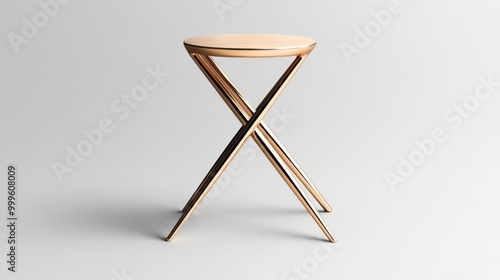 Elegance in Simplicity, Minimalist stool with gold finish radiates modern sophistication against neutral background