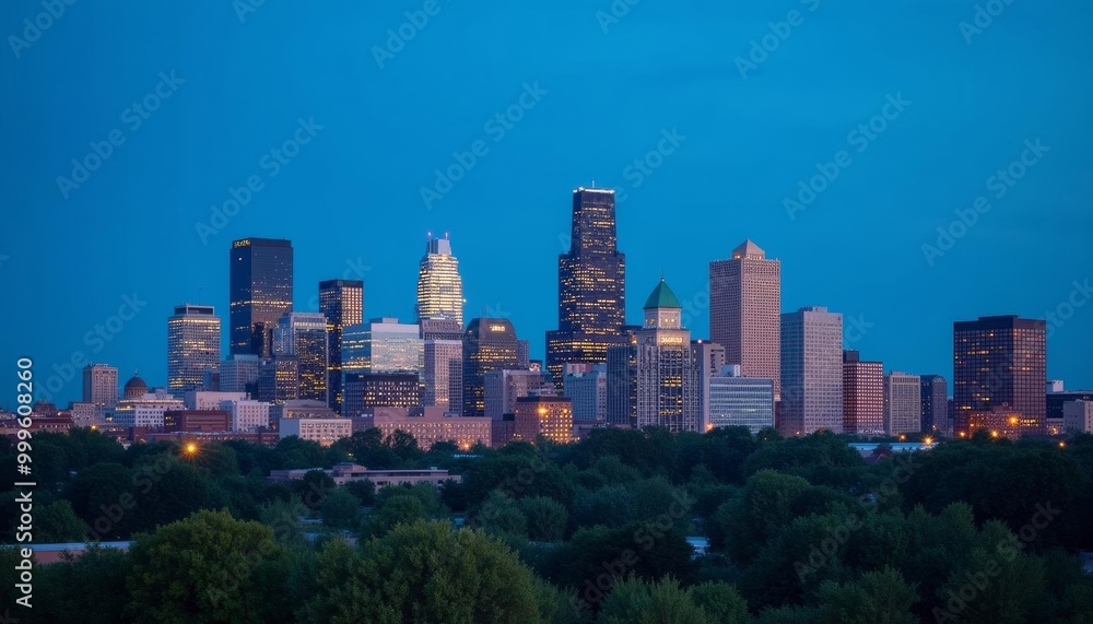 Vibrant cityscape at dusk illuminated by the glow of urban architecture Vibrant cityscape at dusk illuminated by the glow of urban architecture