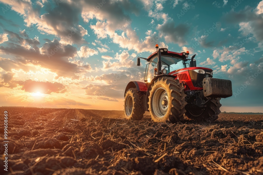 Farmer's equipment in a rural landscape during golden hour Farmer's equipment in a rural landscape during golden hour