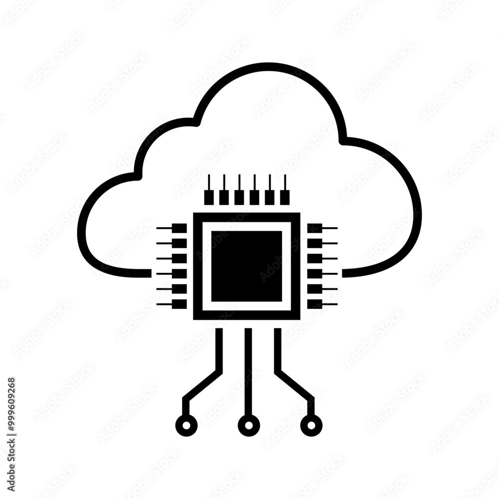Cloud with microchip, cloud computing processor and server icon vector Cloud with microchip, cloud computing processor and server icon vector