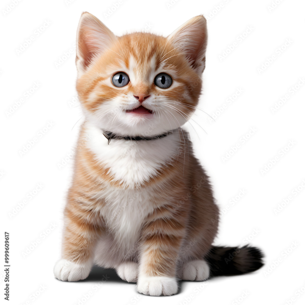 Adorable ginger kitten with a black collar, transparent background Adorable ginger kitten with a black collar, transparent background