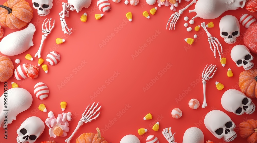 Playful Halloween Backdrop with Bold Colors and Skulls