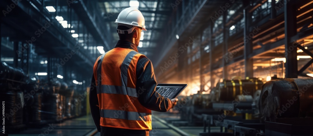 Industrial Worker Inspecting Machinery in a Factory Industrial Worker Inspecting Machinery in a Factory
