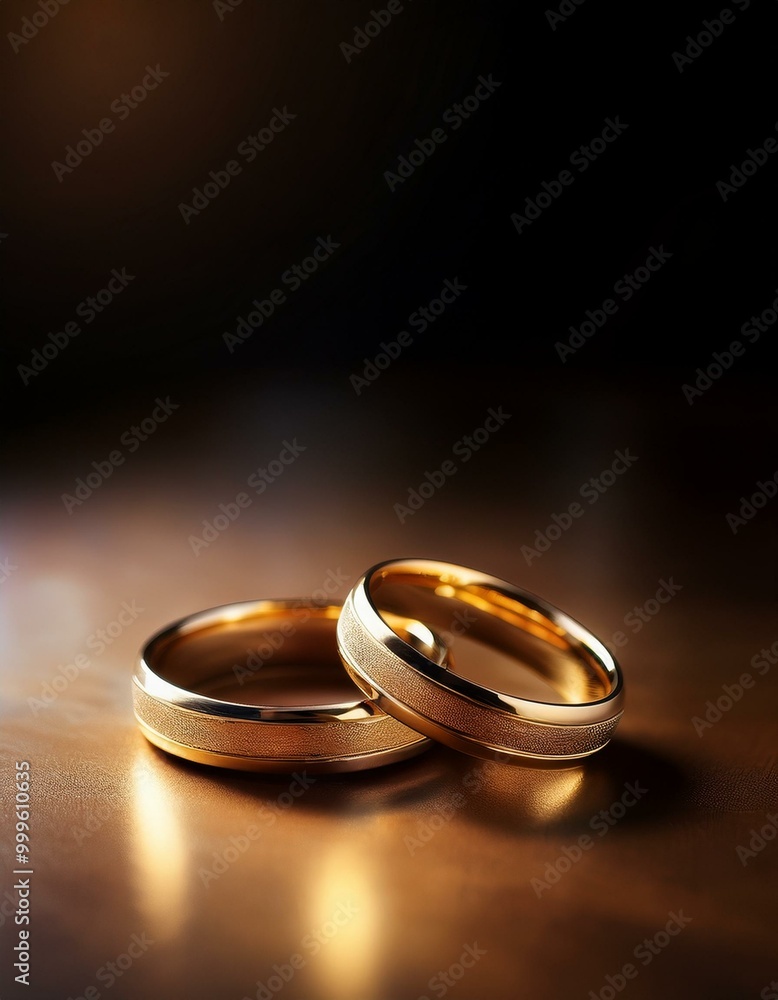 Gold wedding rings intertwined, symbolizing love and commitment, eternal love invitation card Gold wedding rings intertwined, symbolizing love and commitment, eternal love invitation card