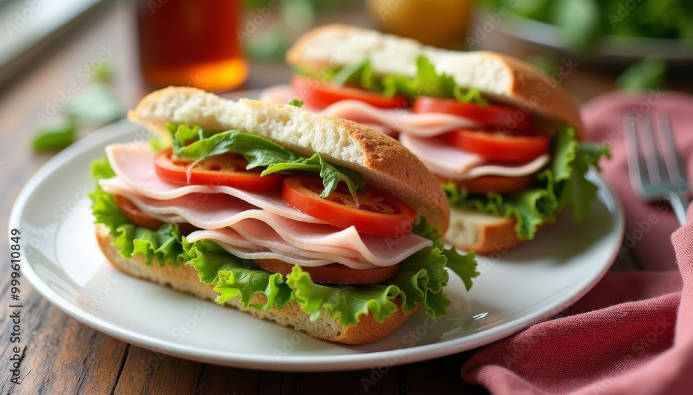 Deliciously stacked club sandwich ready to be savored Deliciously stacked club sandwich ready to be savored