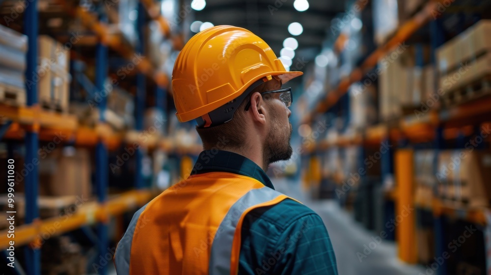 Worker in Warehouse Wearing Safety Gear Worker in Warehouse Wearing Safety Gear
