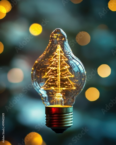 Christmas Tree Light Bulb Alternative Concept. Creative Bright Background for December Celebration photo