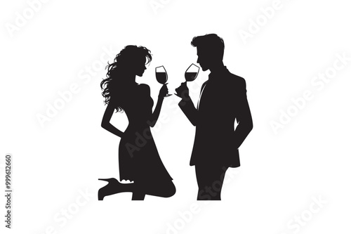 Wallpaper Mural Young male and female drinking wine silhouette vector illustration Torontodigital.ca