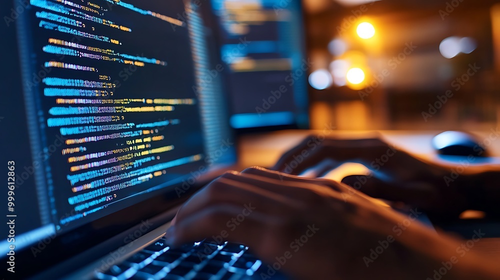 Close up of hands typing code on a laptop. Close up of hands typing code on a laptop.