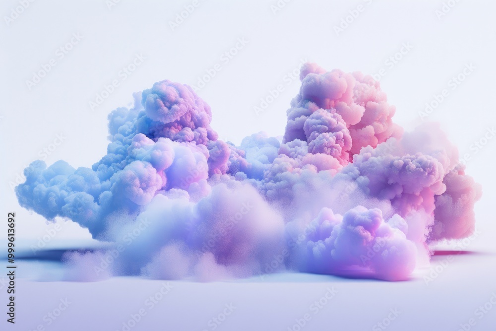 Fototapeta premium A cloud of pink and blue smoke on a white surface, suitable for use in illustrations about air pollution or scientific experiments