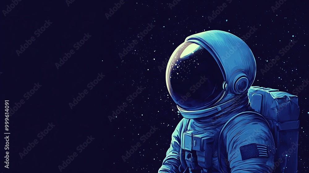 An astronaut in a blue spacesuit floats in space, gazing at the stars. An astronaut in a blue spacesuit floats in space, gazing at the stars.