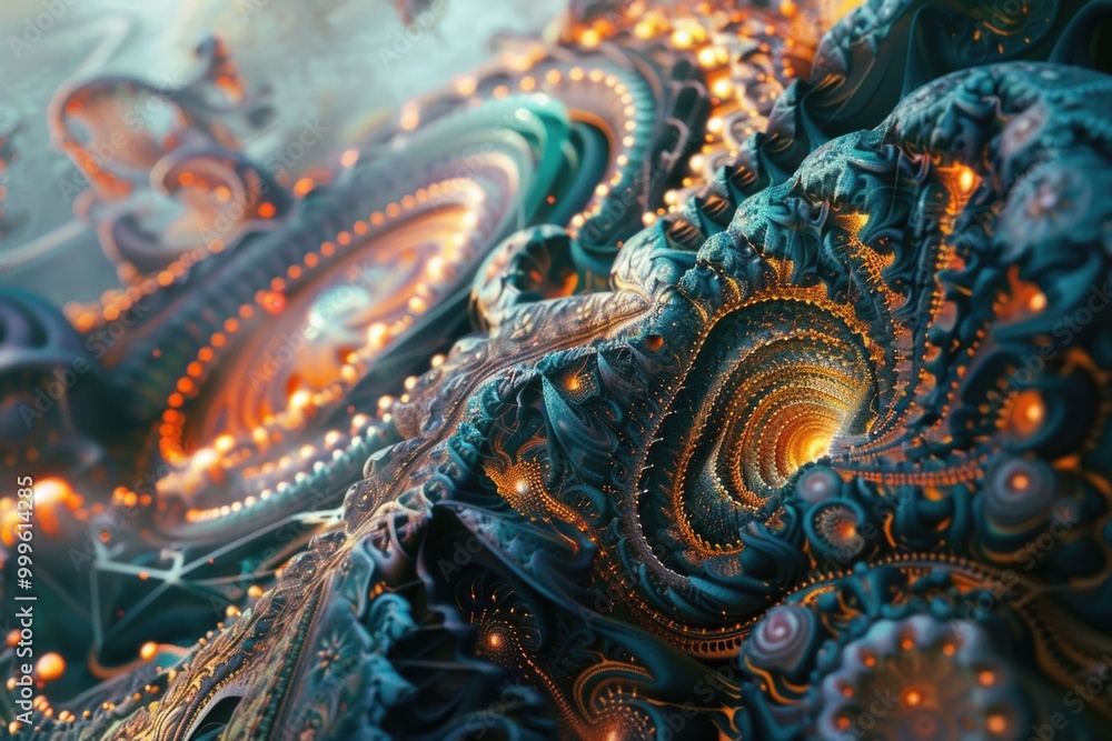 A digital illustration of a spiral pattern with repeating shapes A digital illustration of a spiral pattern with repeating shapes