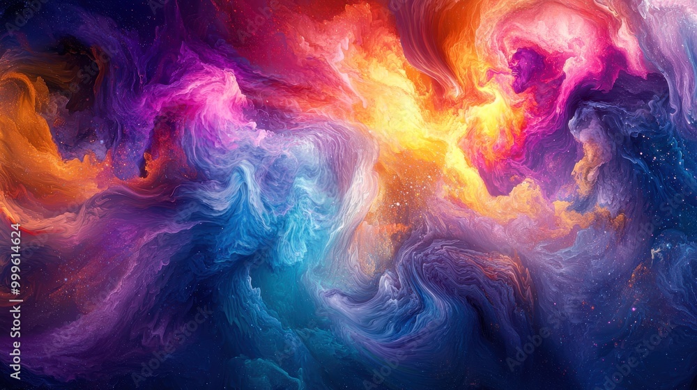 Fototapeta premium An art studio features an AI system generating abstract art, blending colors, shapes, and patterns on a digital canvas, showcasing stunning creativity and innovation