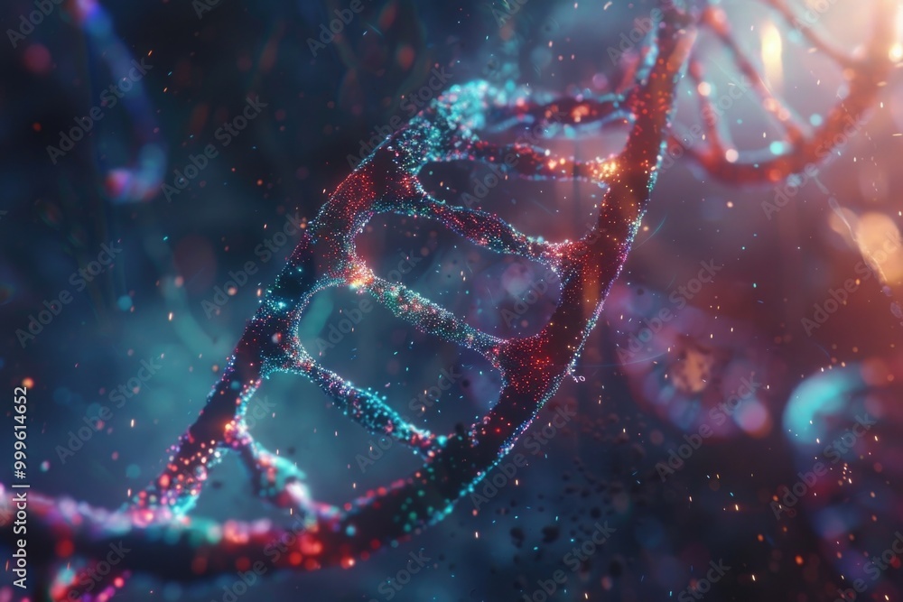 A close-up view of a single DNA strand A close-up view of a single DNA strand