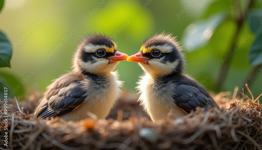  A tender moment between two baby birds