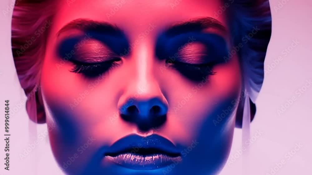 Vibrant close-up portrait of a woman with colorful lighting on her face Vibrant close-up portrait of a woman with colorful lighting on her face
