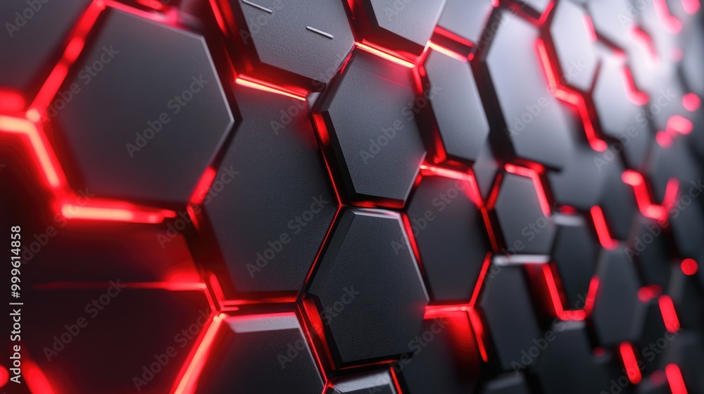 Hexagonal Mosaic Wallpaper. Modern Red Tiles with Geometric Connectivity in Futuristic 3D Render Hexagonal Mosaic Wallpaper. Modern Red Tiles with Geometric Connectivity in Futuristic 3D Render