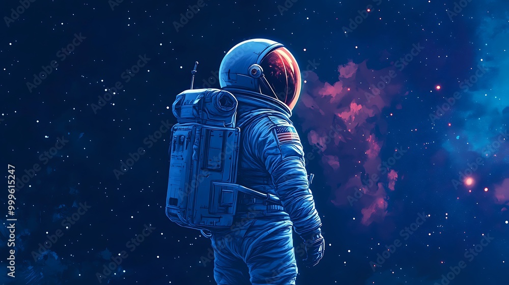 A lone astronaut stands against a backdrop of stars and a nebula, a symbol of exploration and the unknown. A lone astronaut stands against a backdrop of stars and a nebula, a symbol of exploration and the unknown.