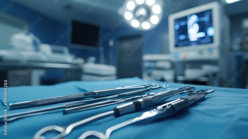 Laparoscopic instruments displayed under sterile conditions in a modern operating suite Laparoscopic instruments displayed under sterile conditions in a modern operating suite