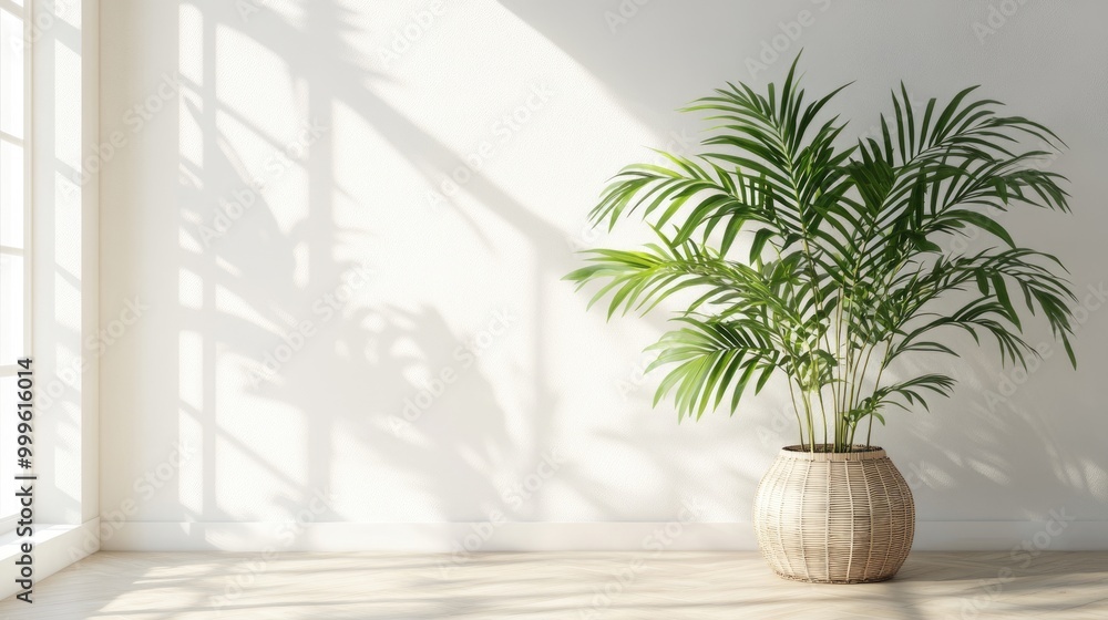 Stylish Minimalist Interior with White Walls and Floor Plants Stylish Minimalist Interior with White Walls and Floor Plants
