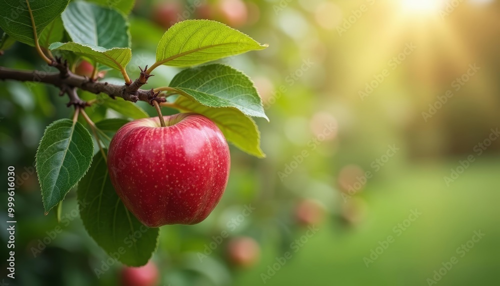 Freshly picked ripe red apple on tree branch Freshly picked ripe red apple on tree branch