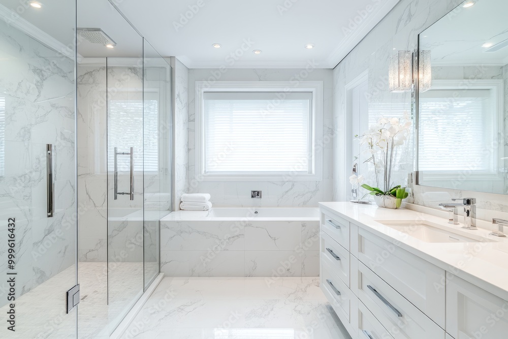Luxurious Bathroom Design with Tub, Shower, Sink and Elegant Interior Luxurious Bathroom Design with Tub, Shower, Sink and Elegant Interior