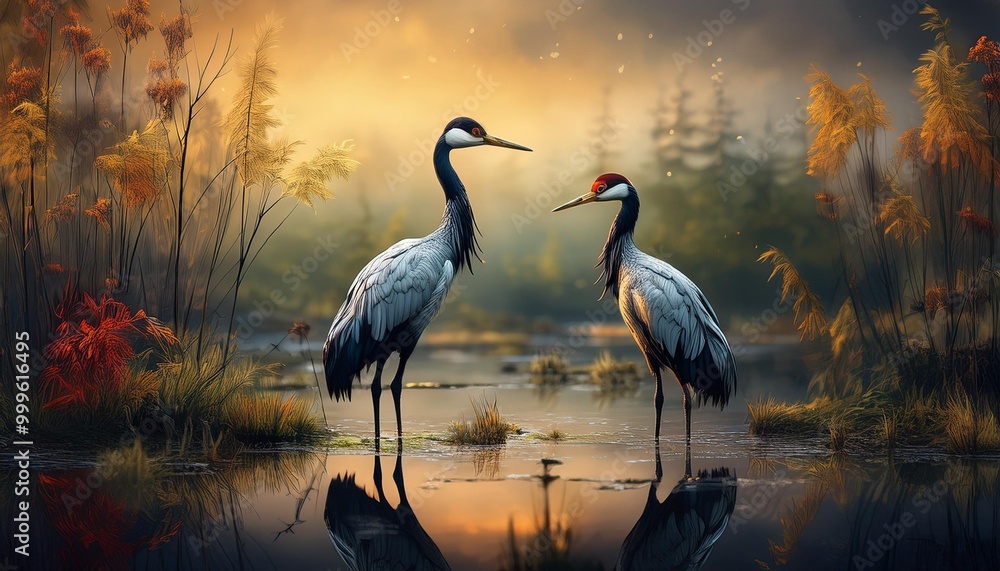 Naklejka premium Crane at sunset