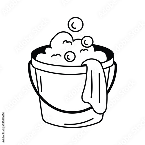Hand drawn doodle icon of laundry bucket in modern style
