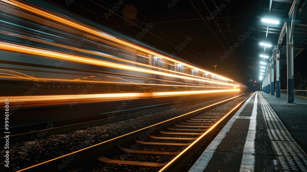 A train moving along the tracks under the darkness of night A train moving along the tracks under the darkness of night
