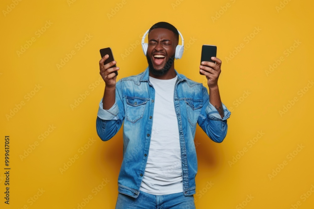 A person enjoying their favorite tunes on their smartphone A person enjoying their favorite tunes on their smartphone