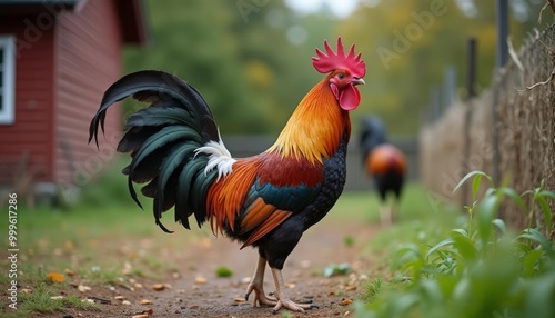  Vibrant rooster strutting on a path