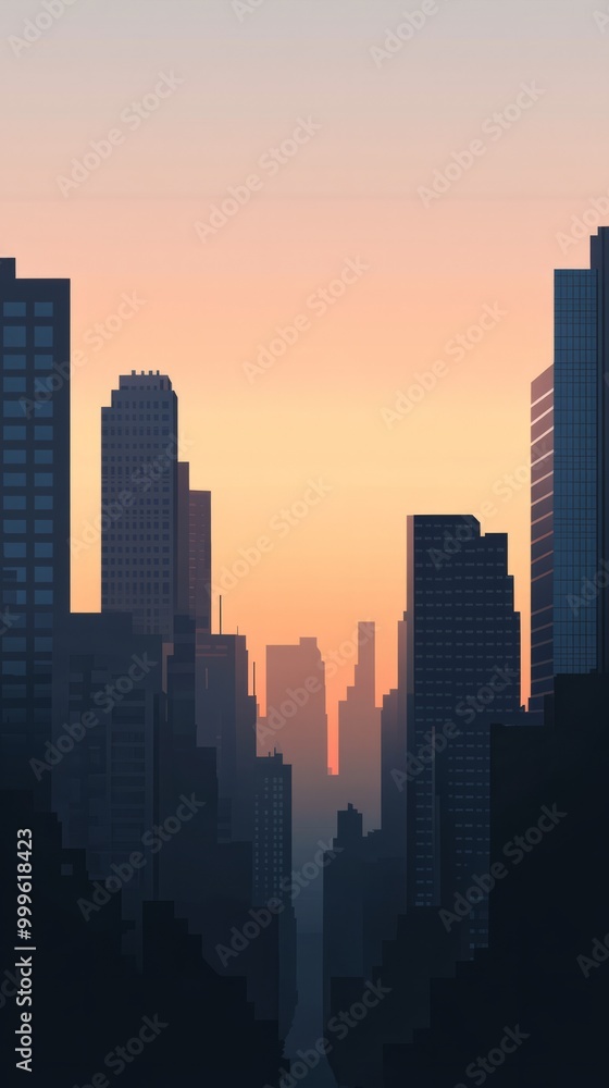 Sunset Silhouettes Over a Minimalist Urban Landscape Sunset Silhouettes Over a Minimalist Urban Landscape