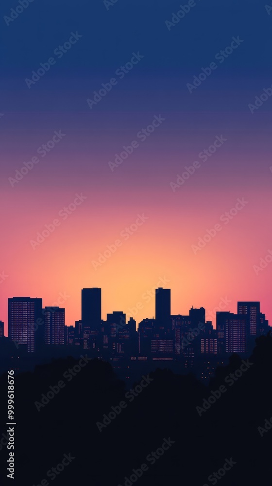 Fototapeta premium Minimalist Cityscape. A Calming Sunset Gradient View