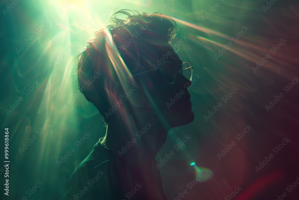 A man stands facing a bright light A man stands facing a bright light