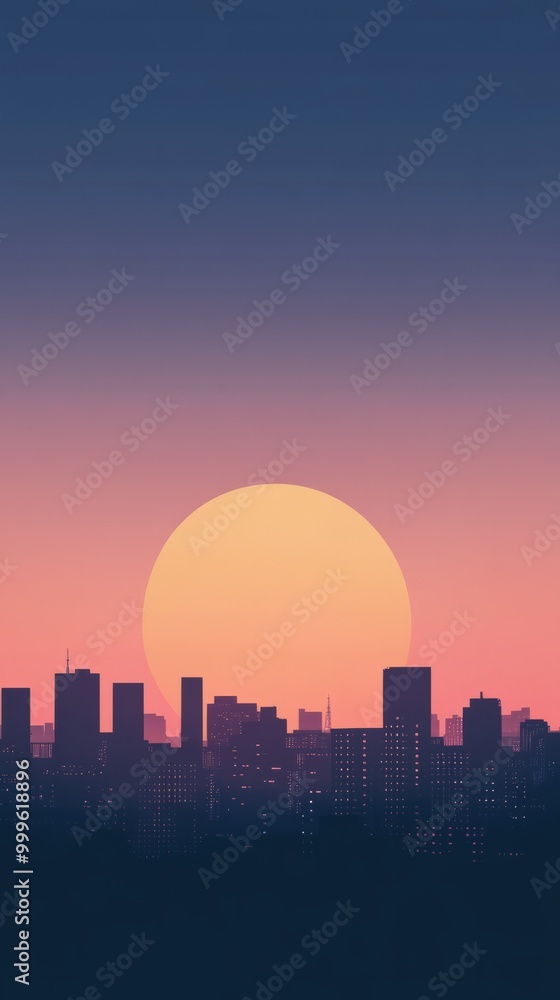 Fototapeta premium Minimalist Sunset City Skyline with Soft Color Palette
