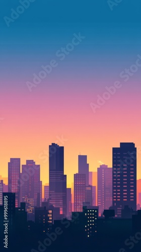 Wallpaper Mural Silhouetted Modern Buildings at Sunset in Vertical Format. City Background, copy space Torontodigital.ca