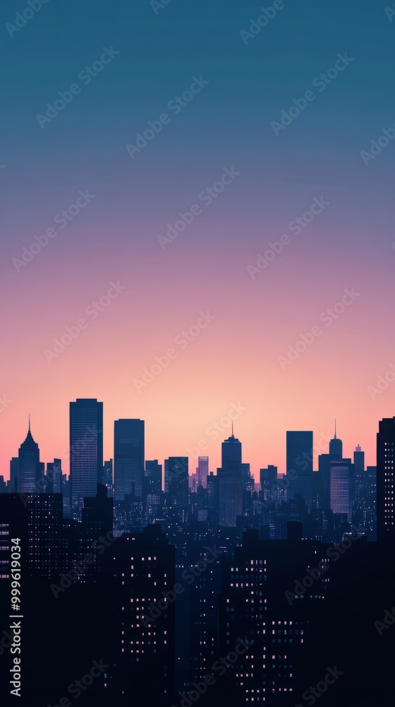Calming Vertical Cityscape with Soft Gradient Background Calming Vertical Cityscape with Soft Gradient Background