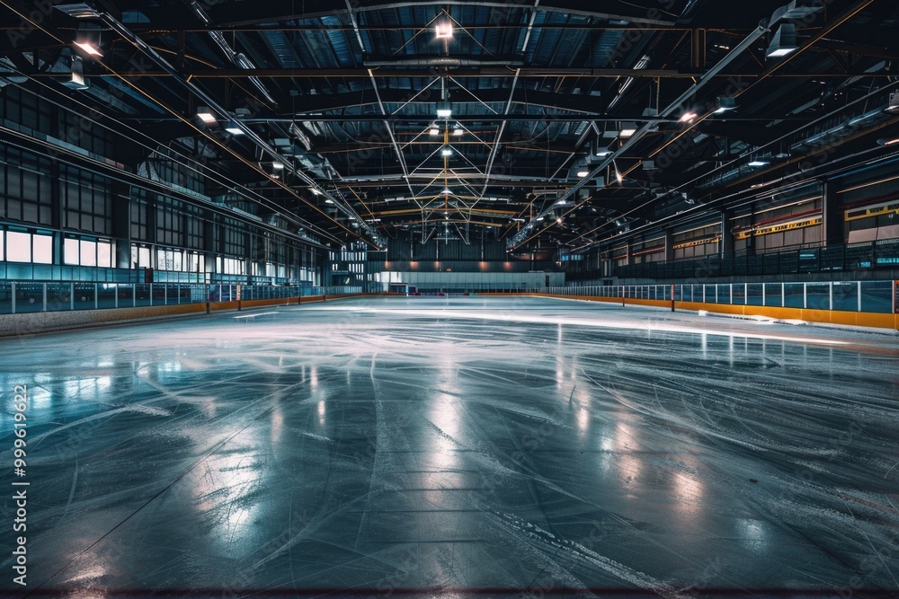 An empty skating rink in a large building An empty skating rink in a large building