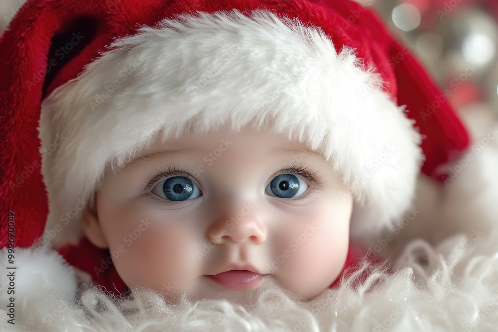 Santa Baby Smiles: Cute Christmas Card with Adorable Infant in Santa Hat Santa Baby Smiles: Cute Christmas Card with Adorable Infant in Santa Hat