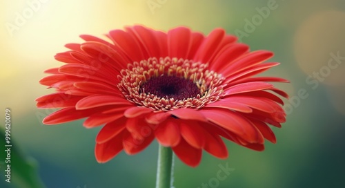 Vibrant Gerbera Blossom in Full Bloom. Close-up Macro Shot of Red Daisy in Summer Garden